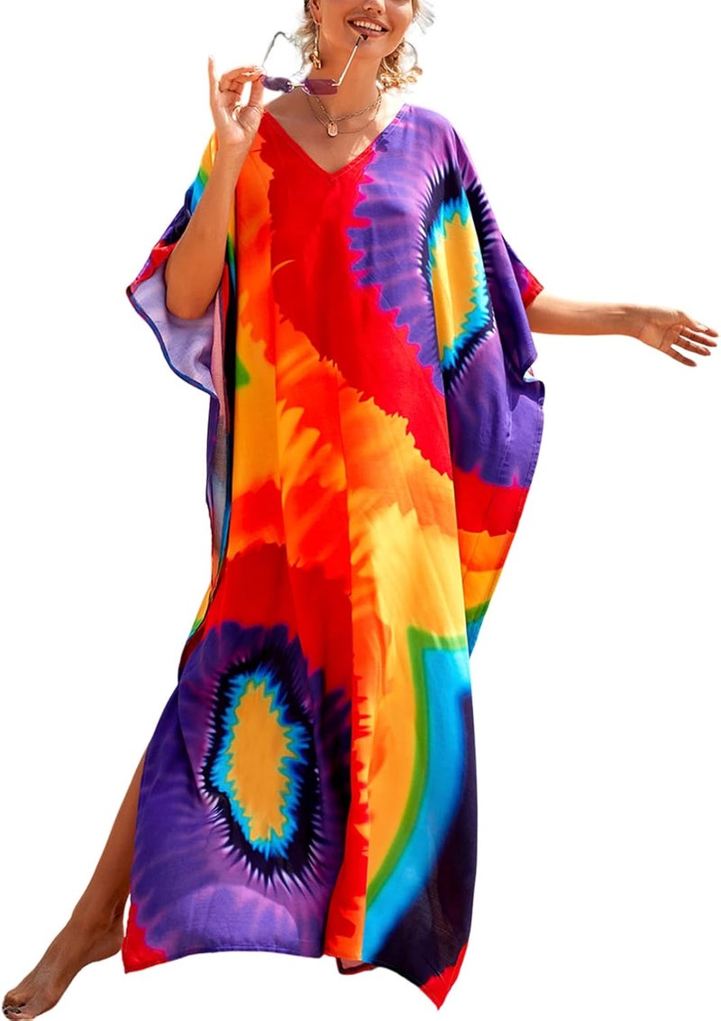 IMAGEKOPE Kaftan Dresses for Women Plus Size Bathing Suit Cover up Caftan Maxi Beach Dresses - Image 1